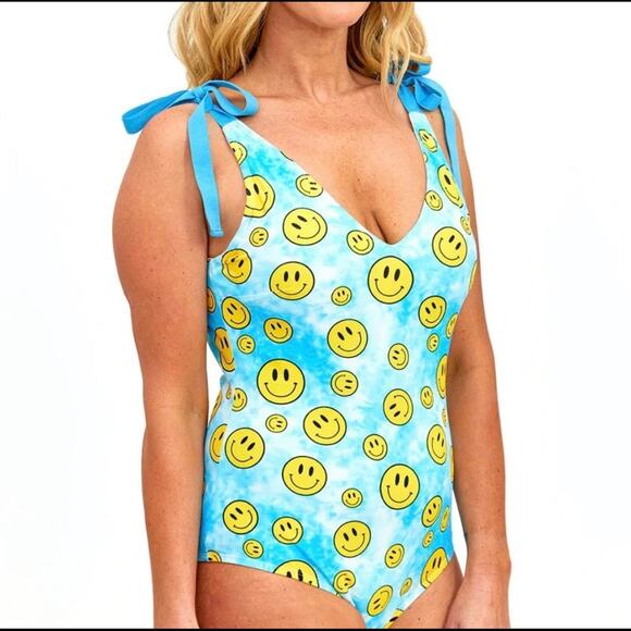 Posh Peanut Swimsuit One Piece Blue Smiley Face - Picture 3 of 14